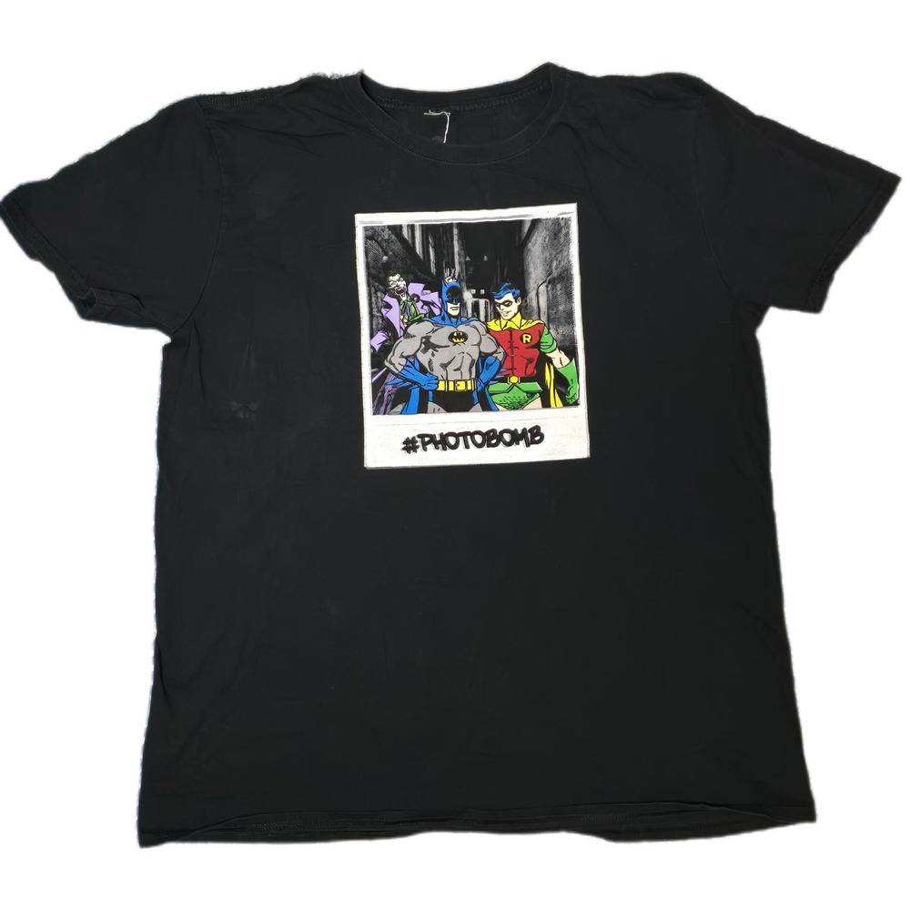 DC Comics Batman Robin Joker Photobomb Shirt Mens L Black Good Graphic Tee (B)